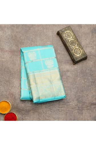 Kanchipuram light blue silk saree