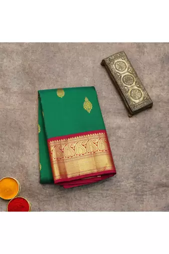 Green and red kanchi silk saree