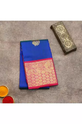 Peacock blue kanchipuram silk saree