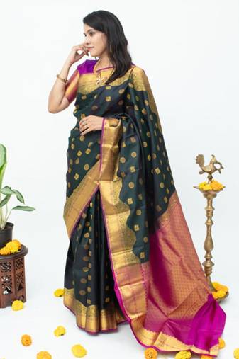 Green with pink silk saree