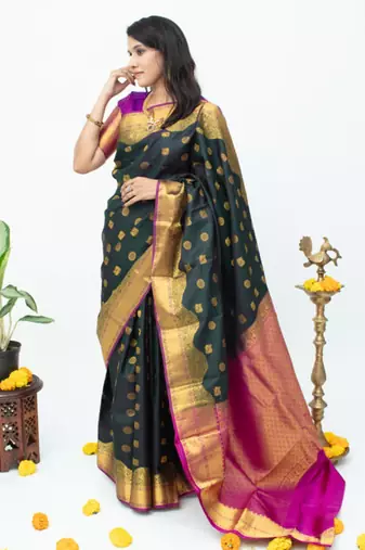 Green with pink silk saree