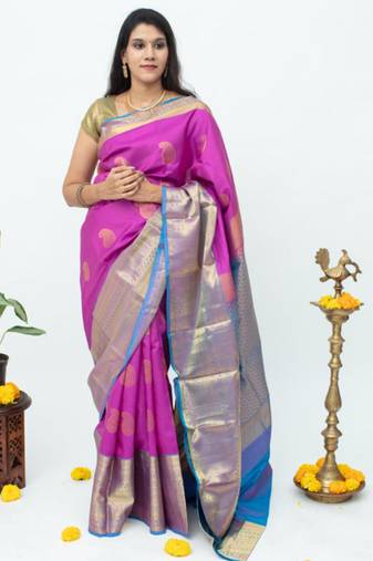 Purple and blue combination saree