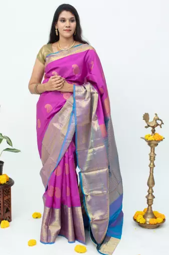 Purple and blue combination saree