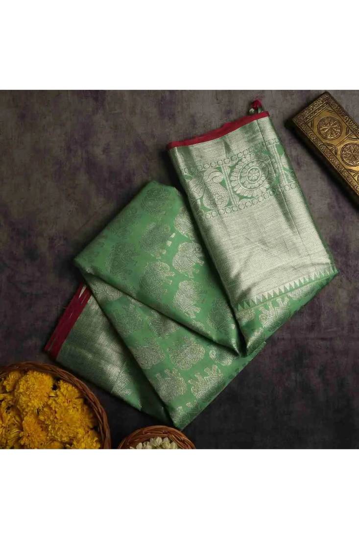 Pista green kanchipuram silk saree