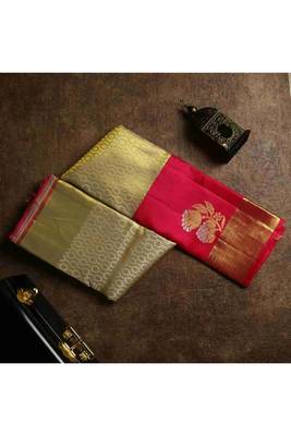 Off-white kanchi brocade silk saree 1