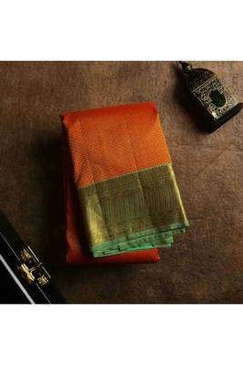 Reddish orange bridal silk saree 1