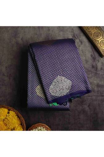 Royal blue borderless brocade with zari butta saree