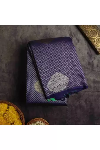 Royal blue borderless brocade with zari butta saree