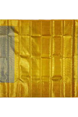 Greyish yellow brocade silk saree 3