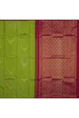 Parrot green silk saree with pink blouse 2