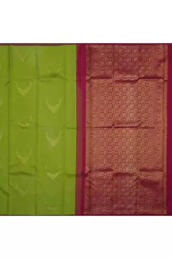 Parrot green silk saree with pink blouse