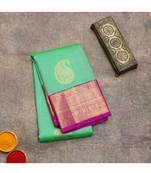 Light green silk saree with pink border