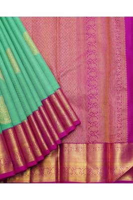 Light green silk saree with pink border 2