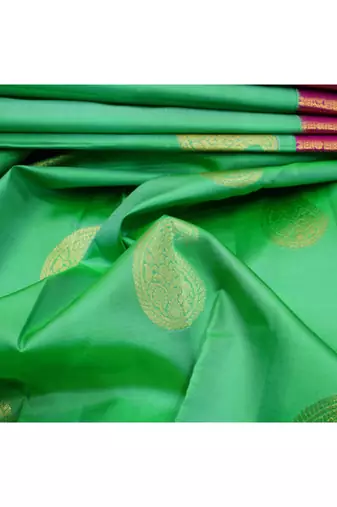 Light green silk saree with pink border