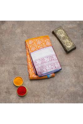 Orange brocade silk saree 1