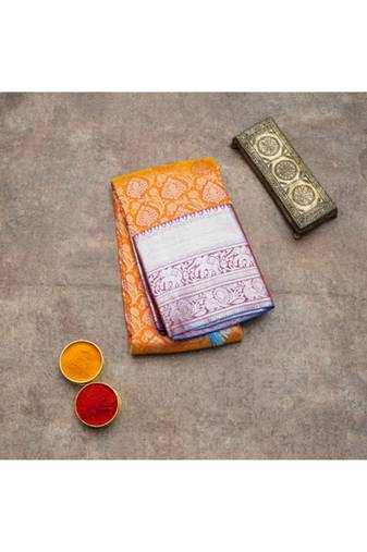 Orange brocade silk saree
