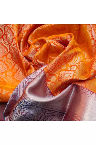 Orange brocade silk saree