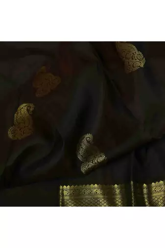 Dark green silk saree with golden border