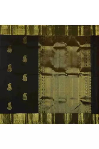 Dark green silk saree with golden border