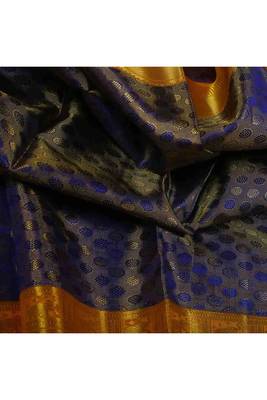 Golden blue brocade silk saree with silk mark certified 2