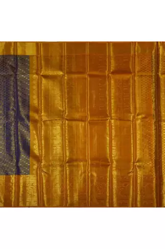 Golden blue brocade silk saree with silk mark certified