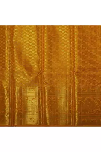 Golden blue brocade silk saree with silk mark certified