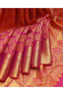 Pink brocade kanjivaram silk saree 1