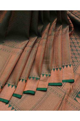 Green and pink brocade silk saree