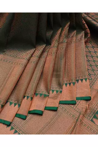 Green and pink brocade silk saree