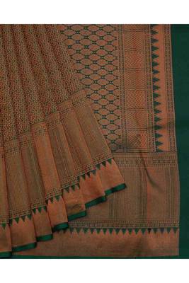 Green and pink brocade silk saree 2