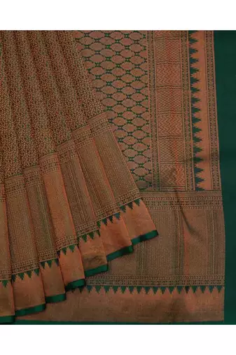 Green and pink brocade silk saree