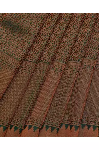 Green and pink brocade silk saree