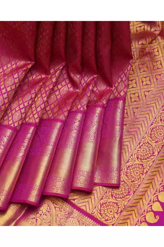 Magenta zari work silk saree