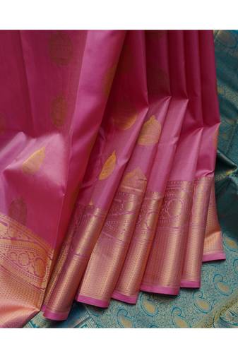 Pink and blue combination kanchipuram silk saree