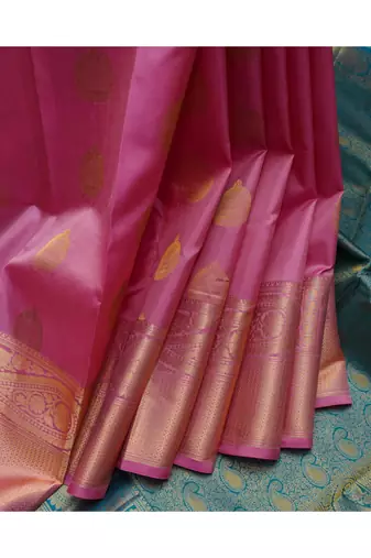 Pink and blue combination kanchipuram silk saree