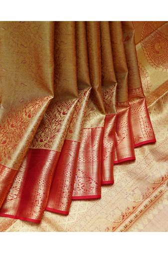 Red tissue kanjivaram silk saree with golden border