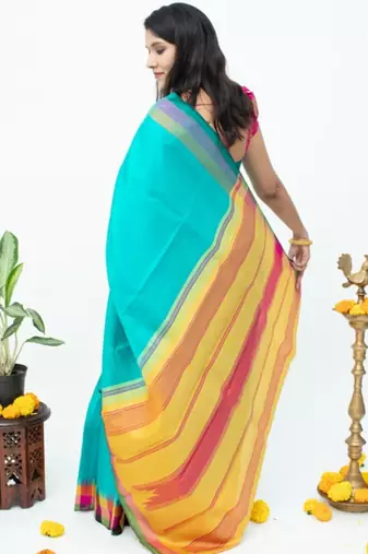 Aqua blue kanchipuram silk saree