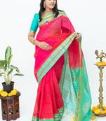Pink and blue combination silk saree
