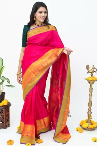 Pink kanchipuram silk saree without zari