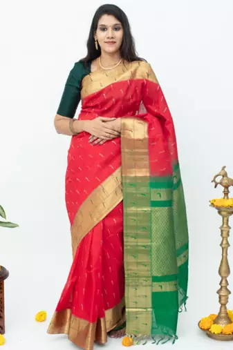 Red and green kanchipuram combination saree