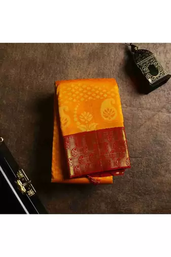 Rich gold mango motifs silk saree