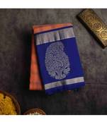 Peach with royal blue border silk saree