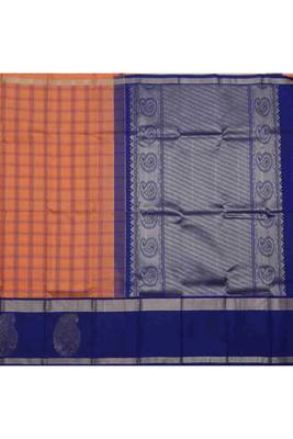 Peach with royal blue border silk saree 2