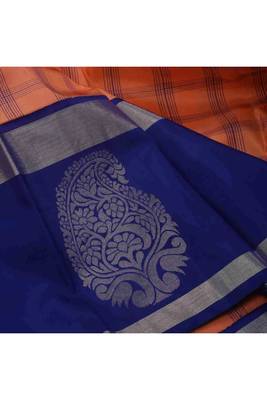 Peach with royal blue border silk saree 3