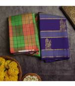 Multicolour check saree with rich blue border