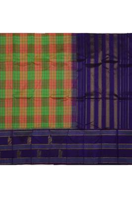 Multicolour check saree with rich blue border 2
