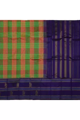 Multicolour check saree with blouse with rich blue border