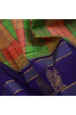 Multicolour check saree with rich blue border 3
