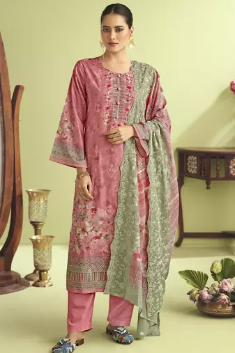 Stylee lifestyle pink muslin embroidered dress material