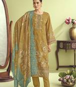 mustard muslin embroidered dress material